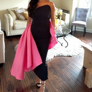 Solace London Asymmetrical Ruffled Black and Pink Cocktail Dress